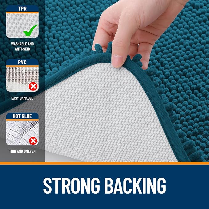 OLANLY Large Bathroom Rugs 50x30, Extra Soft Absorbent Chenille Bath Rugs, Rubber Backing Quick Dry, Machine Washable Bath Mats for Bathroom Floor, Tub and Shower, Home Decor Accessories, Peacock Blue