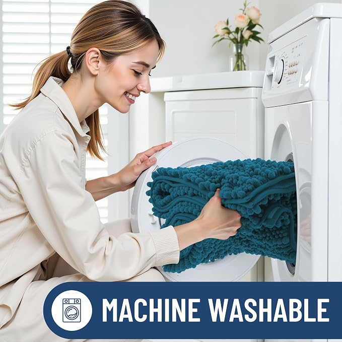 Smiry Bathroom Rugs Mat 36x24, Extra Soft Absorbent Chenille Bath Rugs, Non Slip Rubber Backing Machine Washable Quick Dry Bath Mats for Bathroom Floor, Tub, Shower, Home Accessories, Peacock Blue