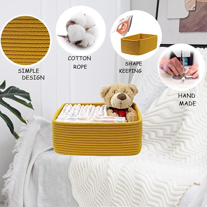 COMFY-HOMI 13" x 8.5" x 5.1" Storage Baskets for Organizing | Cotton Rope Woven Basket | Toy Storage Bin Box | Basket for Shelves, Closet Organizer Bin, Decorative Closet Shelf, 1 Pack
