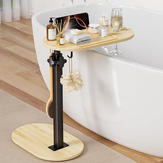 Bamboo Bathtub Table with Adjustable Height, Freestanding Bath Tray Caddy Board Tub Organizer, House Warming Gift, New Home, Anniversary Wedding Gifts, Bridal Shower Gift for Women