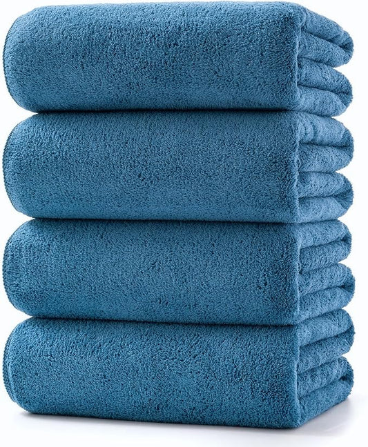 Lumimi Towels 4 Piece Soft Microfiber Bath Towel Set Salon Gym Yoga Travel Incredibly Absorbent Lightweight Quick Dry and Durable, 55" L x 27" W, 4 Pack Blue