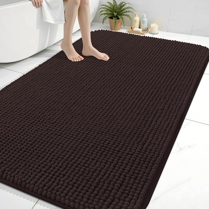 Arotive Bathroom Rugs 70" x 46", Ultra Soft Absorbent Chenille Bath Rugs, Rubber Backing, Machine Washable Bath Mats for Bathroom Floor, Tub and Shower, Home Decor Accessories, Brown