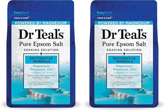 Dr Teal's Pure Epsom Salt,Restorative Minerals with Magnesium,Potassium & Zinc,3 lbs,(Pack of 2)