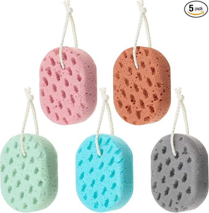 Boao 5 Pieces Soft Bath Sponge Shower Natural Gentle Soothing Body Fiber Exfoliating Shower Sponge Wash Bouquet for Women Men, Random Color (Vivid Color)