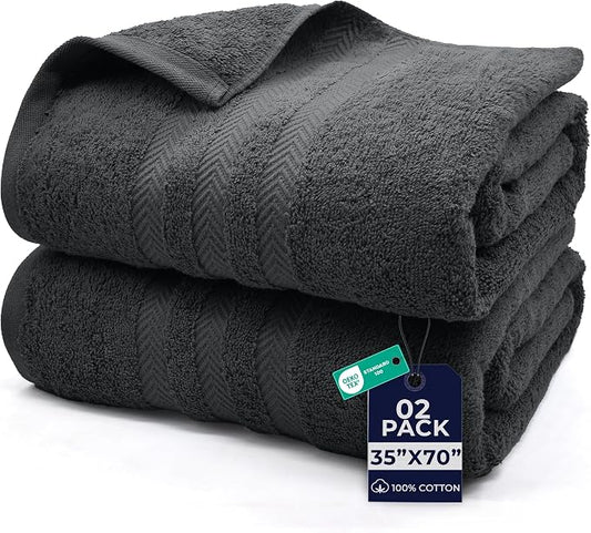 DAN RIVER 2 Pack Bath Sheets Extra Large 35x70, Large Bath Towels for Adults, XL Oversized Heavy Duty Towel Set, 600 GSM 100% Ring Spun Cotton, Soft Quick Dry, Grey