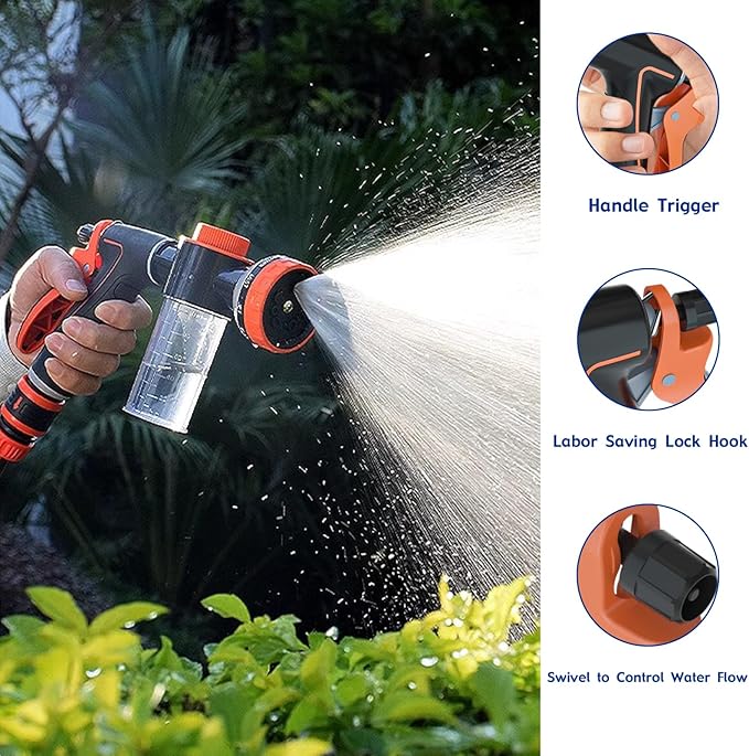 Dog Washing Hose Attachment with Soap Dispenser, Upgraded Dog Shower Attachment for Pet Bathing, High Pressure Foam Sprayer with 10 Spray Modes & Grooming Brush