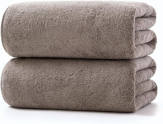 Lumimi Towels 2 Piece Soft Microfiber Bath Towel Set Salon Gym Yoga Travel Super Absorbent Lightweight Quick Dry and Durable, 55" L x 27" W, 2 Pack Elegant Grey Brown