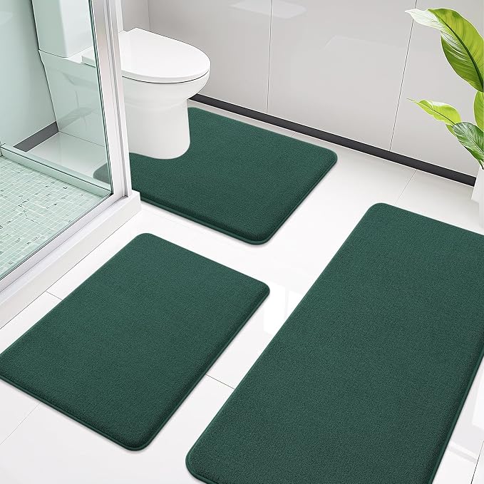 Smiry Memory Foam Toilet Rugs U Shaped 24x20, Extra Soft Bathroom Rug, Ultra Absorbent, Quick Dry, Machine Washable Contoured Bath Mat for Toilet, Green