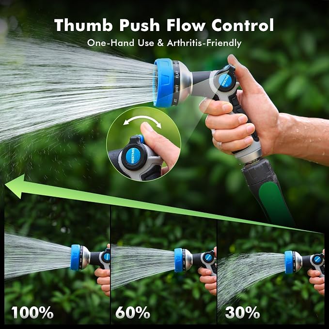 [2 Pack] RESTMO 10-in-1 Water Hose Nozzle, Garden Hose Sprayer with 10 Adjustable Spray Patterns, Easy Thumb Control for Flow Adjustment, Ideal for Watering Plants & Lawns, Washing Cars & Pets, Blue