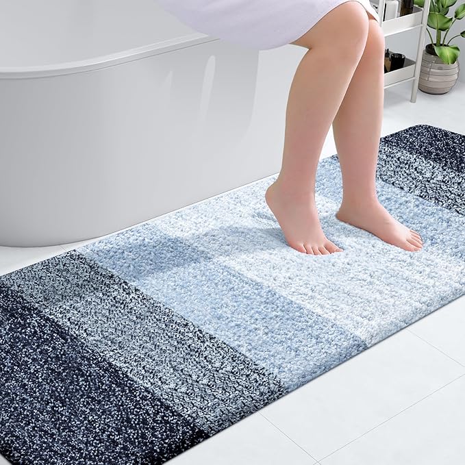 OLANLY Bathroom Runner Rugs Mat 70x24, Extra Soft Absorbent Microfiber Bath Rugs, Rubber Backing, Quick Dry, Washable Long Bath Mats for Bathroom, Tub and Shower, Home Decor Accessories, Navy Blue