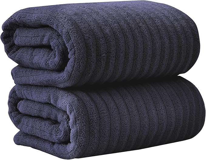 Great Bay Home 2 Pack Bath Sheet Set - 100% Cotton Towel Set - Absorbent & Quick-Dry Towels for Bathroom (Navy Blue)