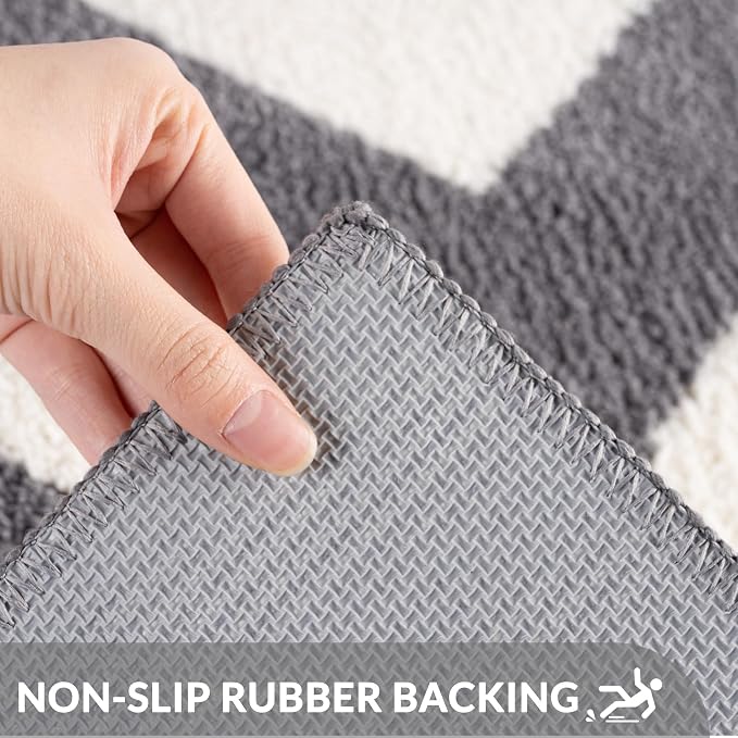Exclusivo Mezcla Bathroom Rugs Mat 20x30, Extra Soft Non Slip Absorbent Microfiber Bath Rugs, Machine Washable Quick Dry Bath Mats for Bathroom Floor, Shower, Home Decor, Striped Grey