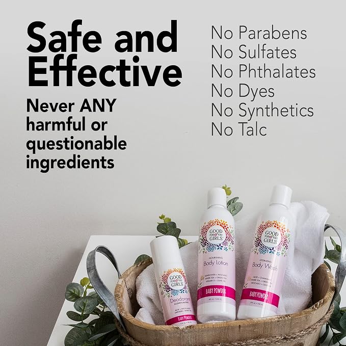 Good For You Girls Natural Body Wash with Aloe, Avocado & Jojoba Oils,Shower Gel Body Wash for Girls to Adults, Vegan and Paraben Free, Powder Scent (8 Fl oz)