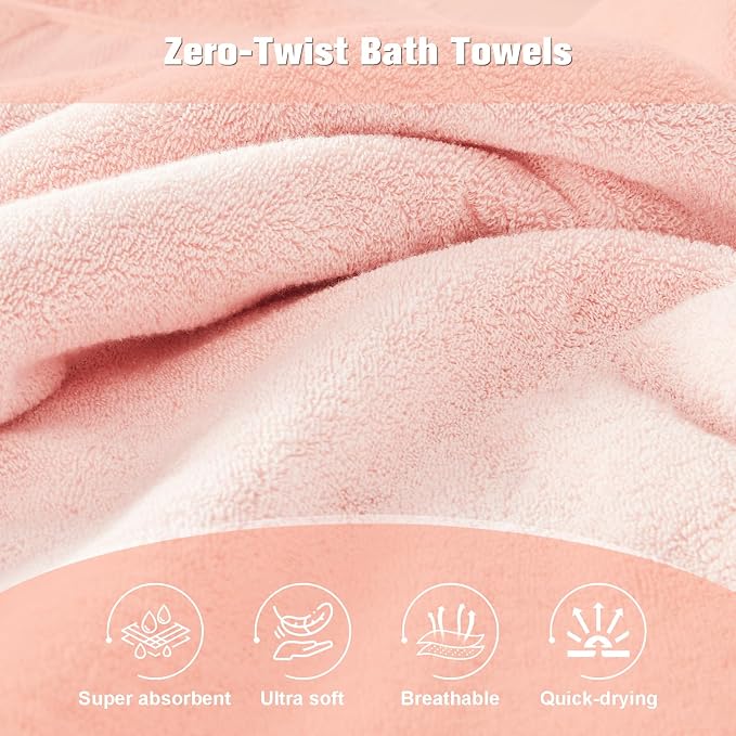 COZYART Pink Oversized Bath Sheet for Bathroom 35x70 Cotton Body Shower Towel Soft Absorbent Durable 650 GSM Extra Large Towels for Daily Use