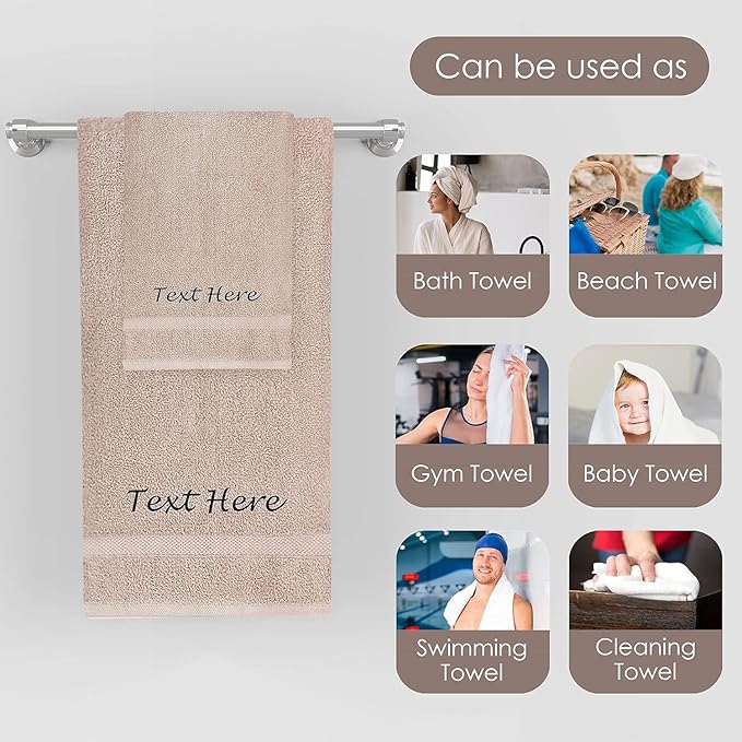 Personalized Passion 3-Pack Towels Set with Embroidered Text - Super Soft & Absorbent Turkish Cotton Towels for Bathroom, Spa, Gym, Pool and Hotels - Includes 1 Bath, 1 Hand, 1 Washcloth - Cream