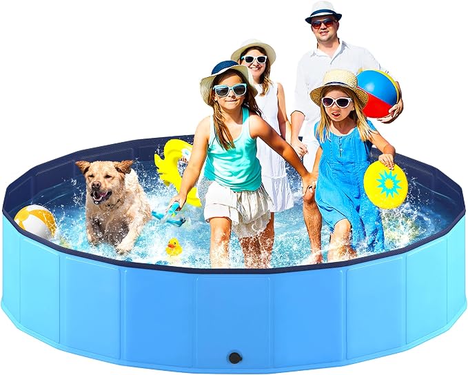 Niubya Portable Dog Pool, Foldable Pet Swimming Pool, Anti-Slip Collapsible Pet Bathtub, Hard Plastic Bath Pool for Pets Dogs and Cats, 80 x 16 in