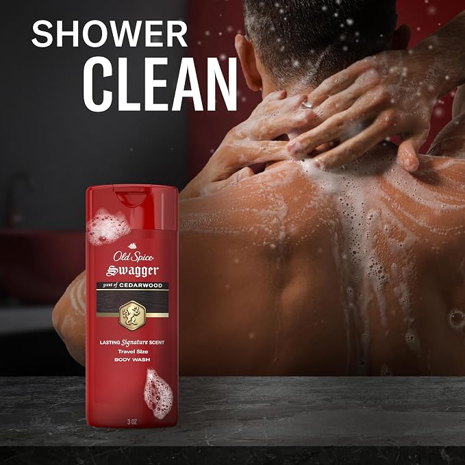 Old Spice Refreshing Body Wash for Men, 3X Defense, 24/7 Shower Fresh with Long Lasting Scent, Travel Size, Red Collection, Swagger with Cedarwood Scent, 3 fl oz