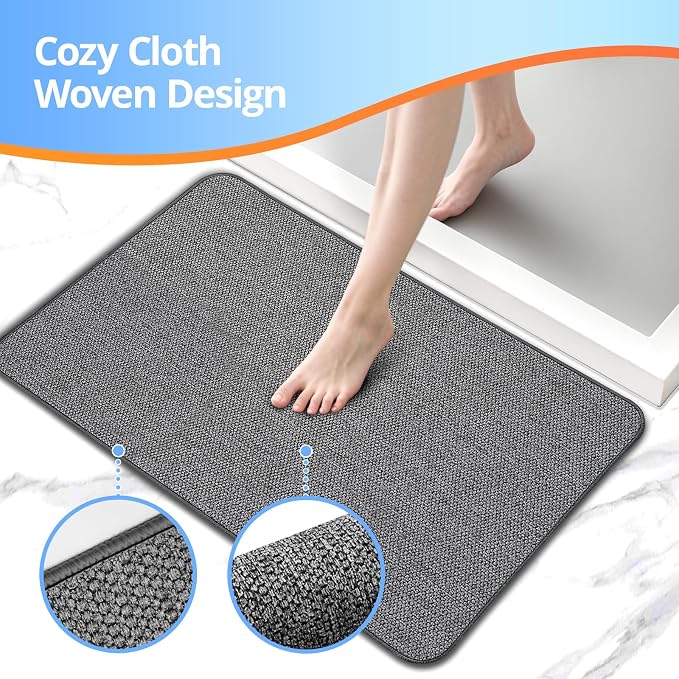 Upgraded Bath Mat 24x48Inch, Thin Bath Mats Rugs with Rubber Backing Non-Slip, Absorbent,Quick Dry Machine Washable, Home Decor Accessories Cozy Cloth Bathroom Rugs fit Under Door/Sink/Tub-Dark Grey