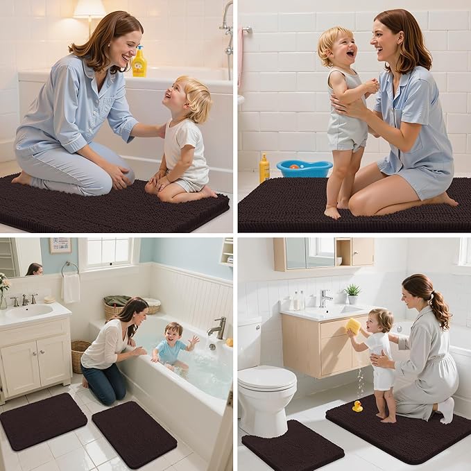 Arotive Bathroom Rugs Round 24x24, Extra Soft Absorbent Shaggy Chenille Bath Rugs, Machine Washable Rubber Backing Bath Mats for Bathroom Floor Tub and Shower, Home Decor Accessories, Brown