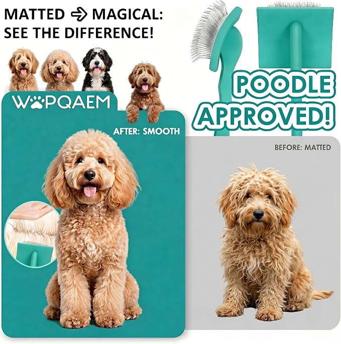 Wooden Long Pin Slicker Brush for Dogs, Doodles, Poodles, Long Hair | Grooming, Detangling, and Fluffing for Wavy and Curly Hair—Designed for Heavy, Thick Coats to Prevent Matting at Home