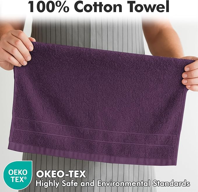100% Ring Spun Cotton Hand Towels for Bathroom – 550 GSM Soft & Absorbent Towel Set– Pack of 6 Small Towel (34x20in) – Quick Dry Luxury Cotton Hand Towels – Dark Purple