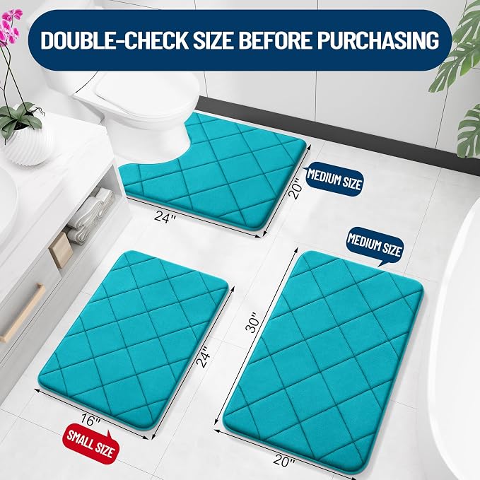 OLANLY Memory Foam Bath Mat 59x24, Ultra Soft and Absorbent Bathroom Rugs, Machine Washable, Comfortable Bath Carpet for Bathroom Floor, Tub and Shower, Teal