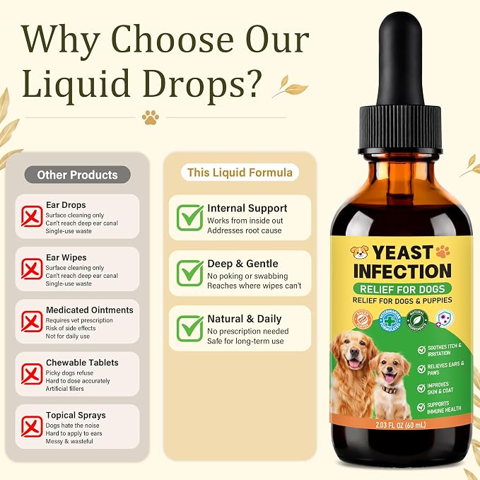 2-Pack Ear Drops for Dogs Yeast Infection - Soothing Itch Relief for Smelly Ears, Irritated Skin & Paw Licking | Gentle Ear Cleaner for Dogs | Supports Ear Health & Yeast Balance