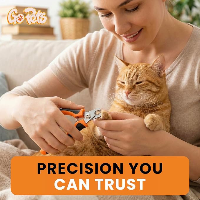 GoPets Nail Clipper for Small to Medium Pets, Quick Sensor Safety Guard, Heavy Duty Trimmer for Thick Nails, Stainless Steel Blades, Grooming Tool for Dogs & Cats, Non-Slip Handle, Built-in Nail File