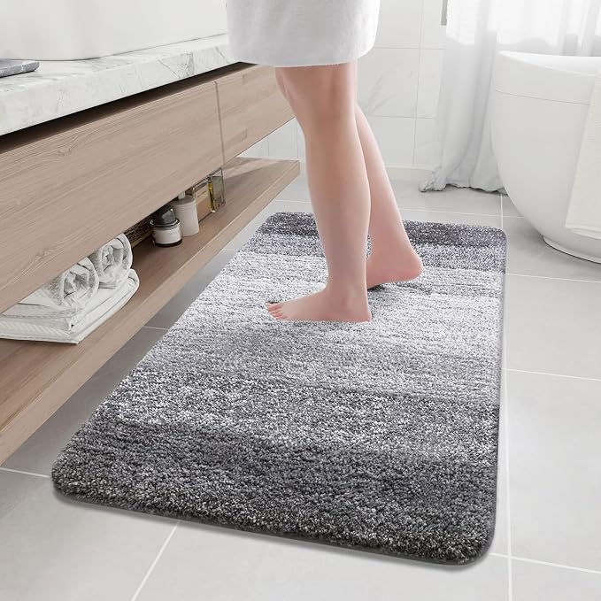 Arotive Microfiber Bathroom Rugs, Shaggy Soft and Absorbent Bath Rug, Thick Plush Machine Washable Dry Bath Mats for Bathroom, Tub and Shower, 45x27, Grey, Rectangular