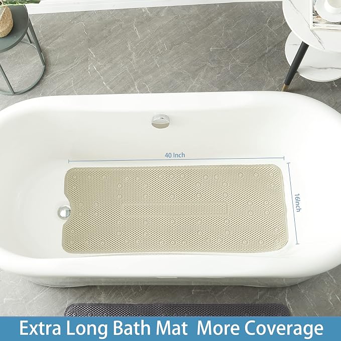 Webos Soft Bathtub Mat Non Slip: Memory Foam Shower Mat with Suction Cups for Bathroom Inside Tub 40X16Inch (Taupe)