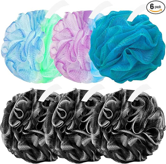 Amazerbst loofah,Shower loofah loofah Sponge,Bath Sponge Body Scrubber for Women and Men (Green Purple Blue Black Black Black)