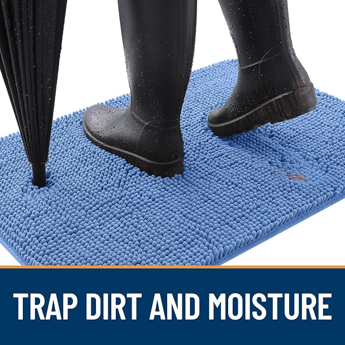 OLANLY Dog Door Mat for Muddy Paws 50x30, Absorbs Moisture and Dirt, Absorbent Non-Slip Washable Doormat, Quick Dry Chenille Mud Mat, Entry Indoor Entryway Carpet for Inside Floor, Cornflower Blue