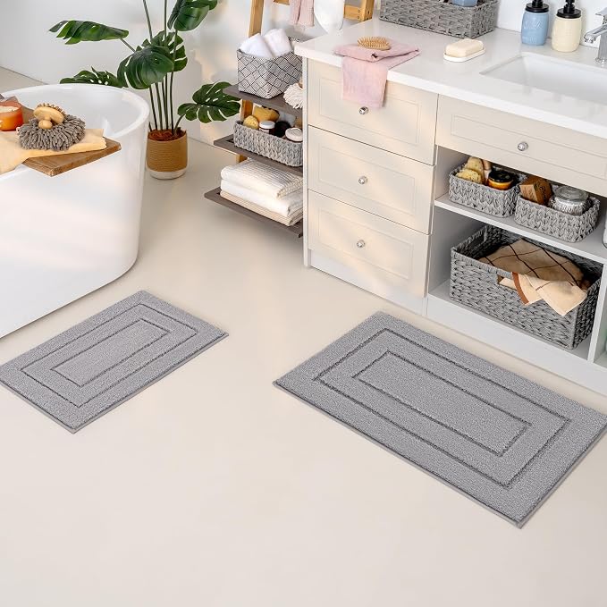 GRANNY SAYS Bathroom Rugs Sets 2 Piece,Soft Bath Mats for Bath, Bathroom Rugs Non Slip Washable, Absorbent Bath Rug for Tub,Shower and Toilet, Bath Mat Set (Gray, 20" x 32" + 16" x 24")