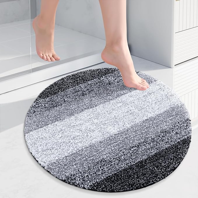 Arotive Microfiber Bathroom Rugs, Shaggy Soft and Absorbent Bath Rug, Thick Plush Machine Washable Dry Bath Mats for Bathroom, Tub and Shower, 24x24, Black, Round