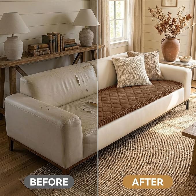 Smiry Couch Cover for Dogs, Non Slip Washable Pet Sofa Protector for Large Dogs, Cats, Fuzzy Plush Sofa Covers for 2 Cushion Couch, Against Fur, Dirt & Scratch Resistant, Brown, 27.6"×59"