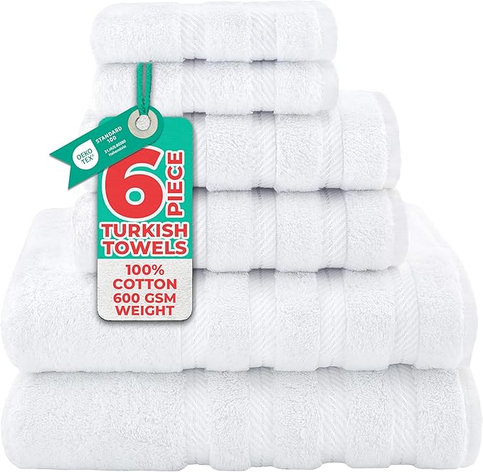 American Soft Linen 100% Cotton Luxury Turkish Towels, 6 Piece Towel Set | Soft Absorbent Quick Dry OEKO Tex Standard 100 Certificated Durable Machine Washable Breathable Premium Hotel Quality