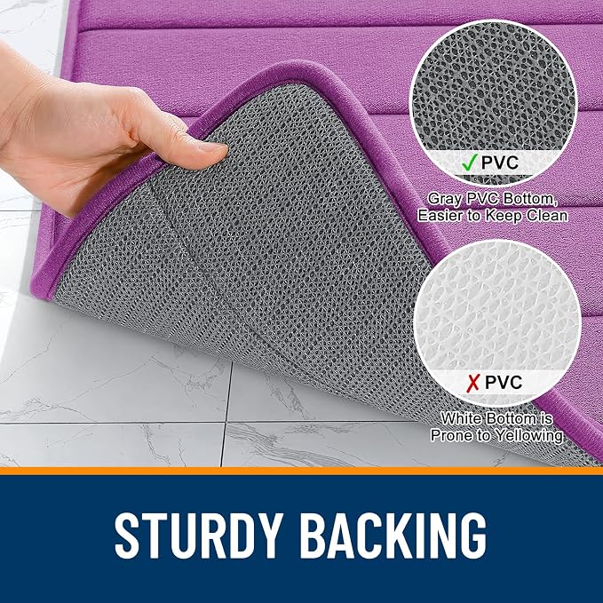 OLANLY Memory Foam Bath Mat 30x20, Super Soft Absorbent Bathroom Rugs, Quick Dry, Machine Washable Shower Floor Rugs, Bathmat Carpet, Bathroom Home Decor Accessories, Purple