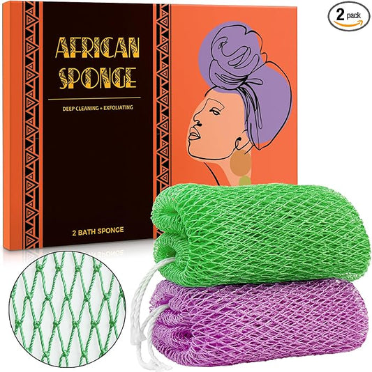 African Net Sponge Authentic - African Exfoliating Net Sponge Real African Wash Cloth Loofah - African Bath Sponge with Knots Exfoliator Net for Shower Body Scrubber - Skin Smoother Scrub Net