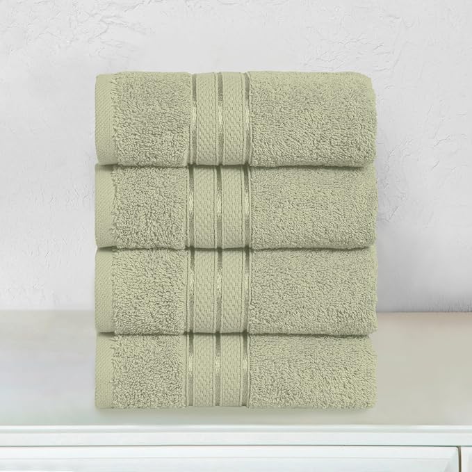 Elegant Comfort Three Line Popcorn Towel Set for Bathroom 16 x 28 inches, Premium Hotel Quality 4-Pack Hand Towels, 100% Turkish Cotton, Soft and Durable, Quick Dry and Highly Absorbent, Jade Green