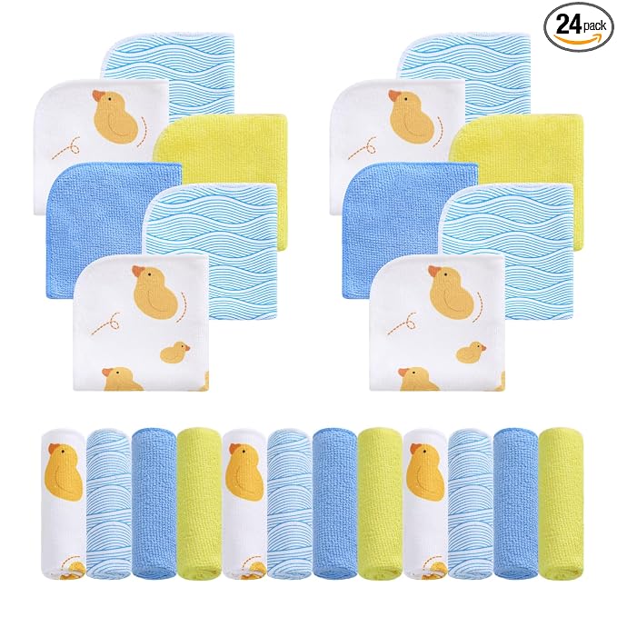 Viviland Baby Washcloths 24 Pack, Toddler Wash Cloths for Bath, Super Soft & Absorbent Bath Towel for Newborn and Infants, Baby Towels Care for Baby's Sensitive Skin
