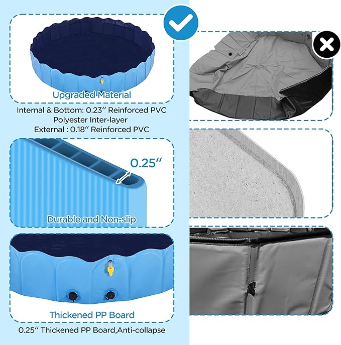 Yaheetech Foldable Dog Bath Pool Collapsible Dog Bathing Tub Doggie Wading Pool with Sprinkler for Indoor/Outdoor Use Suitbale for Puppy Small Medium Dogs Cats(Blue, 63x13 inches)