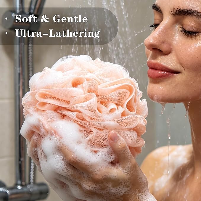 Bath Loofah Sponge 70 Grams Large Size, Soft Mesh Long-Lasting Shower Loofah for Rich Lather, 5 Pack Shower Sponge Exfoliating Cleaning Bath Loofa Body Scrubber Balls for Men & Women(Red)