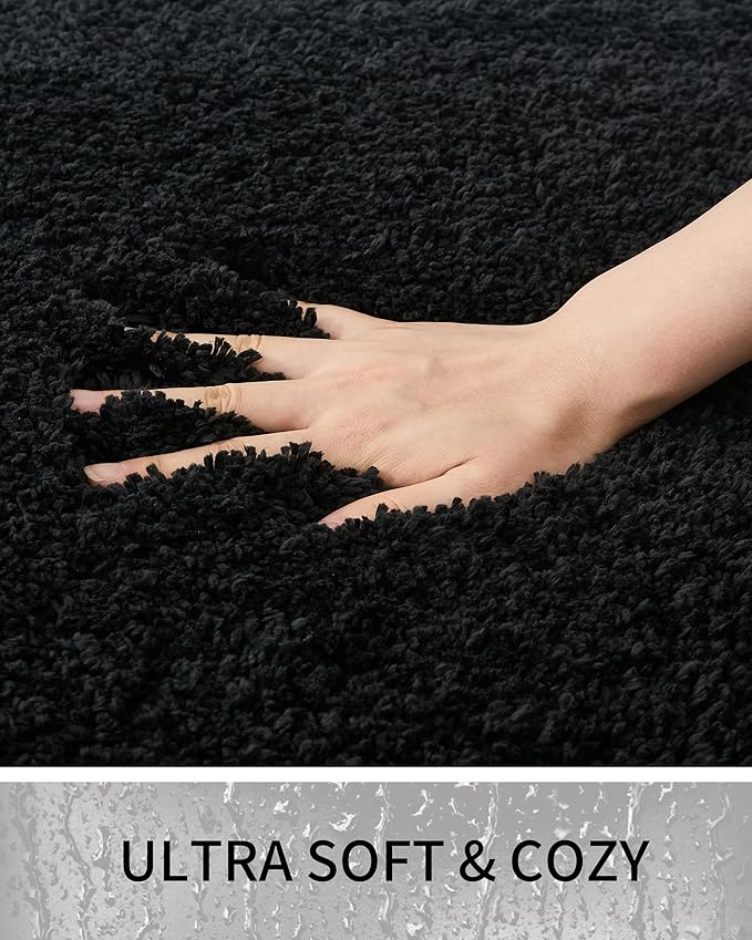 Bathroom Rugs Non Slip Washable 70x24, Ultra Thick Soft Microfiber Absorbent Bath Mats, High Density Foam Latex Non Slip Backing Bath Rugs, Fluffy Floor Carpet for Tub&Shower, Black