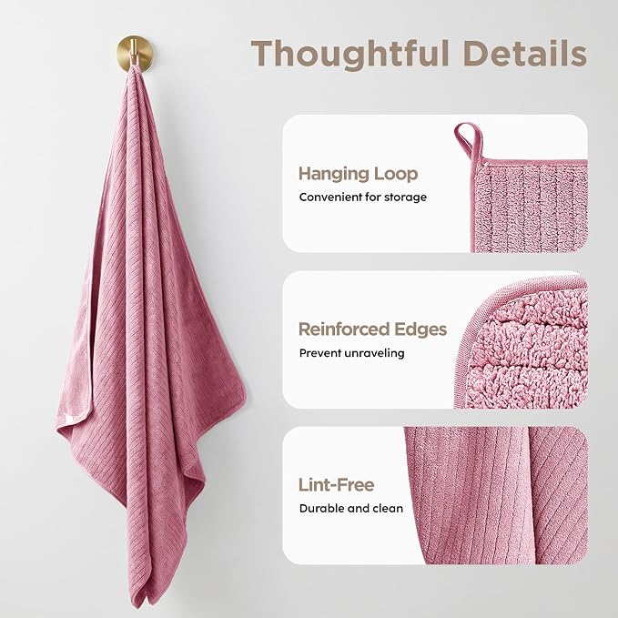 Oversized Bath Towels 8 Piece Towel Set, 2 Extra Large Bath Sheets, 2 Hand, 4 Washcloths, Luxury Soft Super Absorbent Thick Shower Towels for Bathroom, Spa & Hotel, Quick Dry, Pink