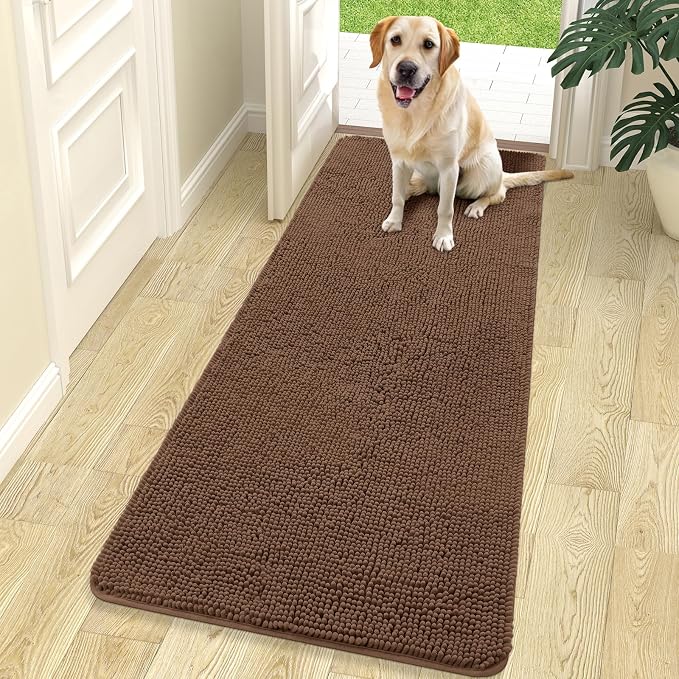 OLANLY Dog Door Mat for Muddy Paws 70x24, Absorbs Moisture and Dirt, Absorbent Non-Slip Washable Doormat, Quick Dry Chenille Mud Mat for Dogs, Entry Indoor Entryway Carpet for Inside Floor, Mocha