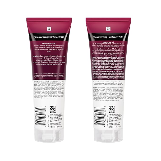 John Frieda Radiant Red Boosting Shampoo and Conditioner Bundle, Red Hair Shampoo and Conditioner, 8.3 Fl Oz, Pack of 2