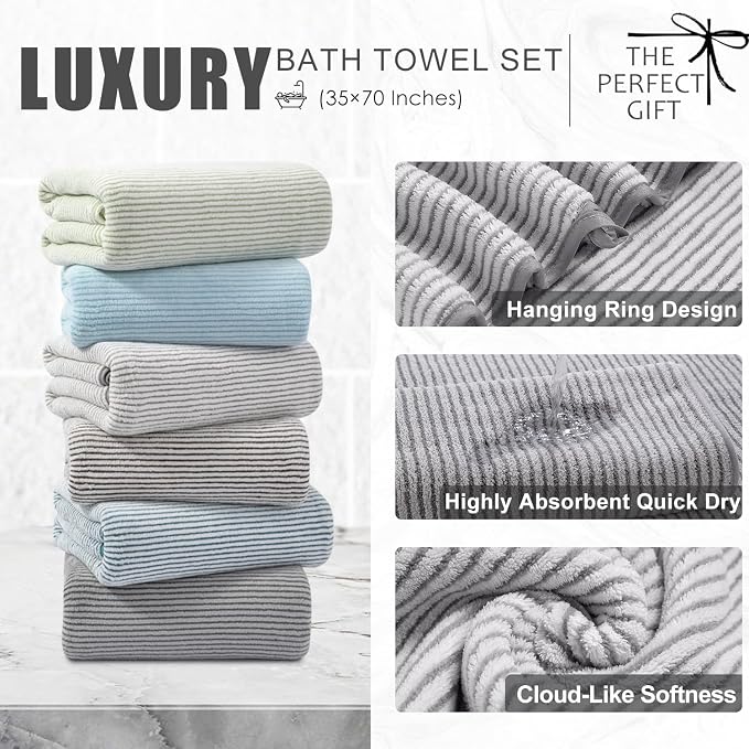 4 Piece Bath Towel Set 35"x70"Oversized Bath Towel for Bathroom Ultra Soft Fluffy Extra Large Bath Sheet Luxury Premium Bathroom Towel Highly Absorbent Quick Dry Shower Towel for Hotel Spa,Grey
