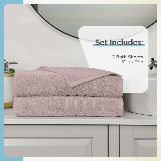 Martex 2-Pack Ultimate Performance Bath Sheet Set, Crystal Pink, 33" x 65" | 100% Cotton, Extra Large Bath Towels, Super Absorbent, Low-Linting, Supersoft