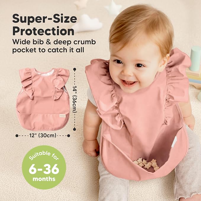 KeaBabies Waterproof Bibs for Baby Girl,Boy – 2-Pack Lightweight, Large Baby Bibs for Eating, Wearable Food Catcher, 6-12 Months Infant Feeding Essentials, Smock for Toddlers 1-3, Kids (Dusk)