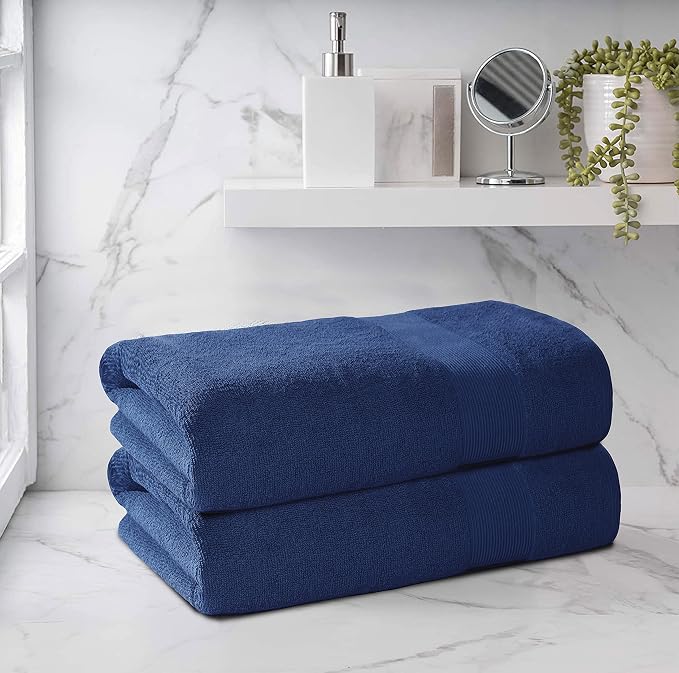 Belizzi Home Premium Cotton Oversized 2 Pack Bath Sheet 35x70-100% Pure Cotton - Ideal for Everyday use - Ultra Soft & Highly Absorbent - Machine Washable - Navy Blue